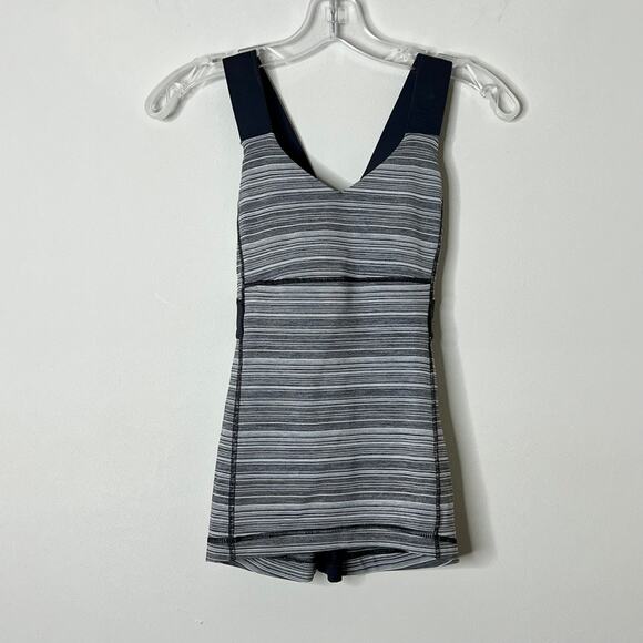Lululemon Coal Strata Stripe Push UR Limits Tank Gray Black Womens Size 4 - Picture 2 of 7